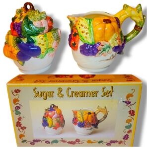 New autumn sugar and creamer set w/ box thanksgiving fall pumpkins and leaves
